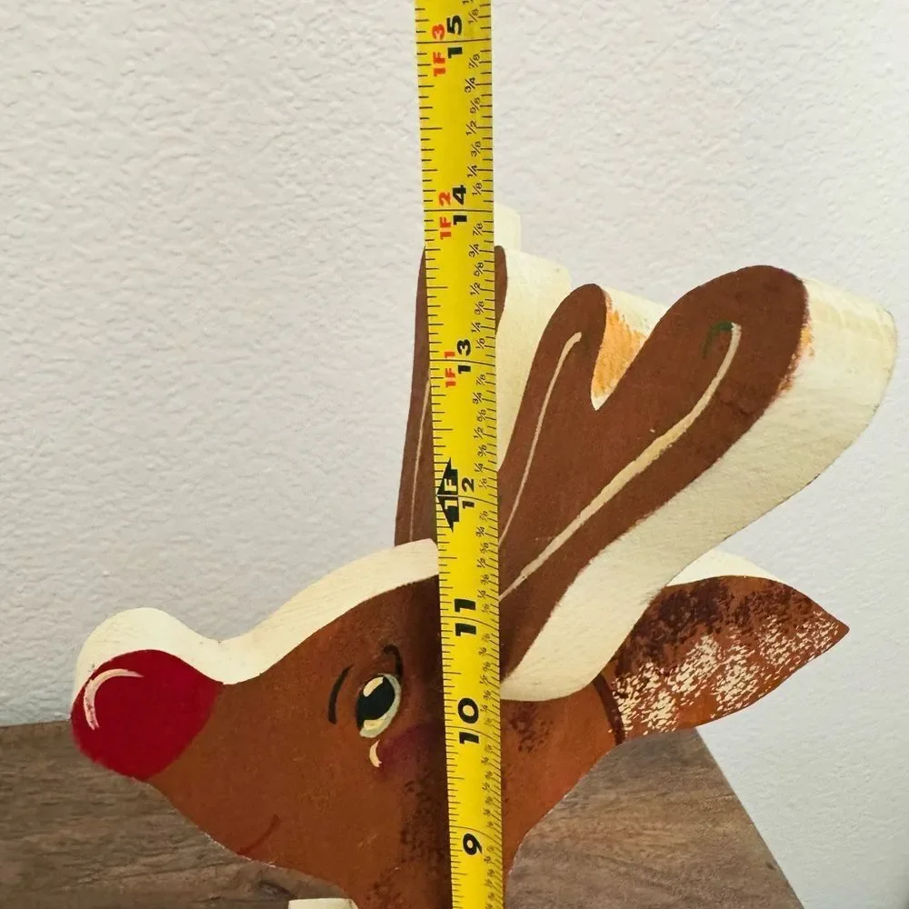 Vintage Wooden Reindeer Couple Christmas Holiday Decor Set